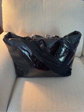 Kurt Geiger Black Patchwork Tote with Chain-Detail Straps